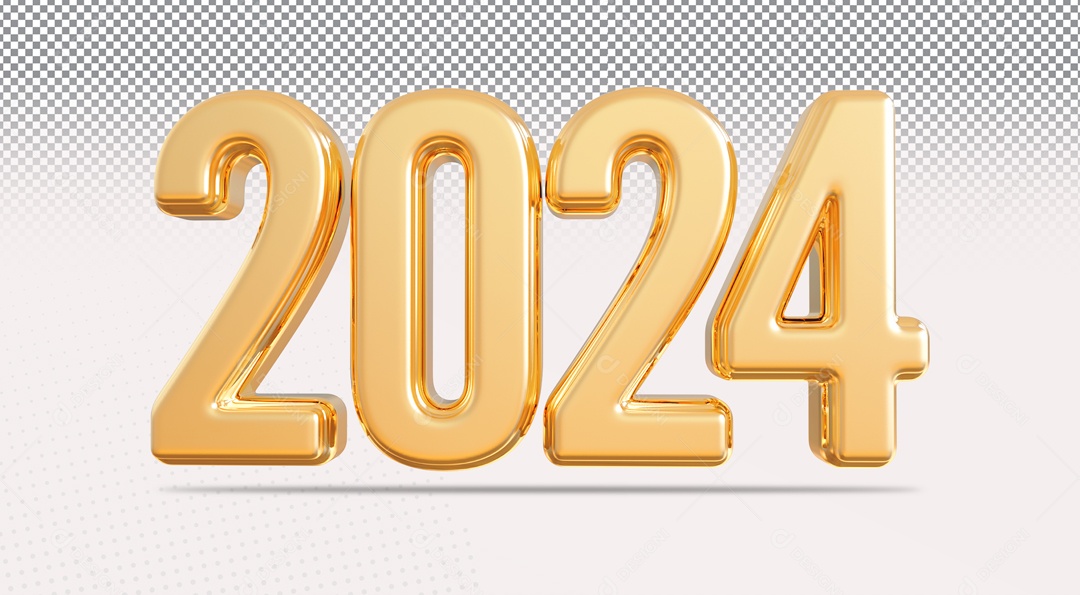 Ano Novo 2024 Número 3D Dourado para Composição PSD