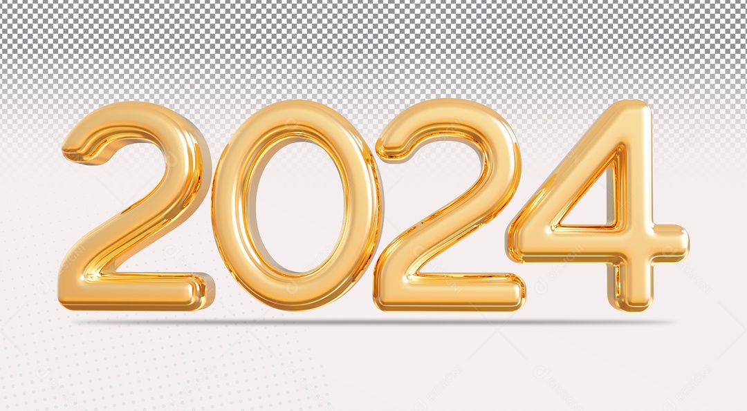 Número 3D 2024 Dourado Ano Novo para Composição PSD