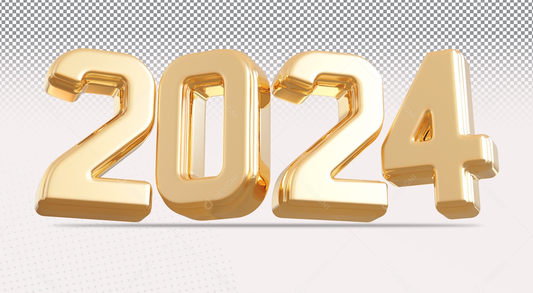 Ano Novo 2024 Número 3D Dourado para Composição PSD