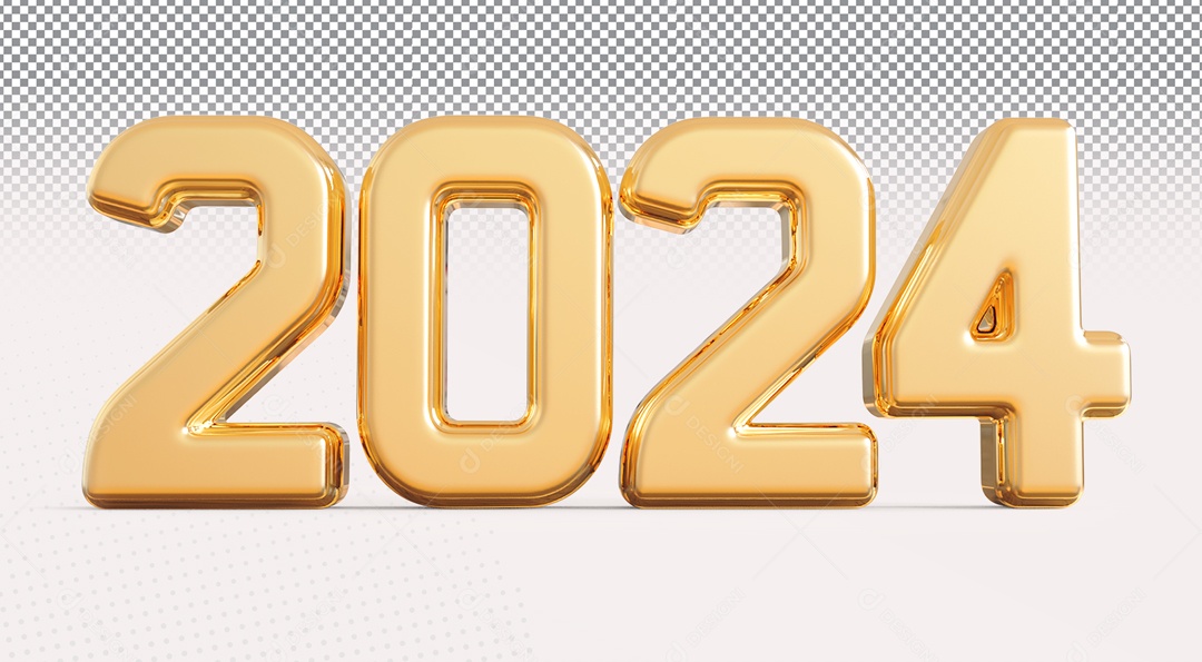 Número 3D 2024 Ano Novo Dourado para Composição PSD
