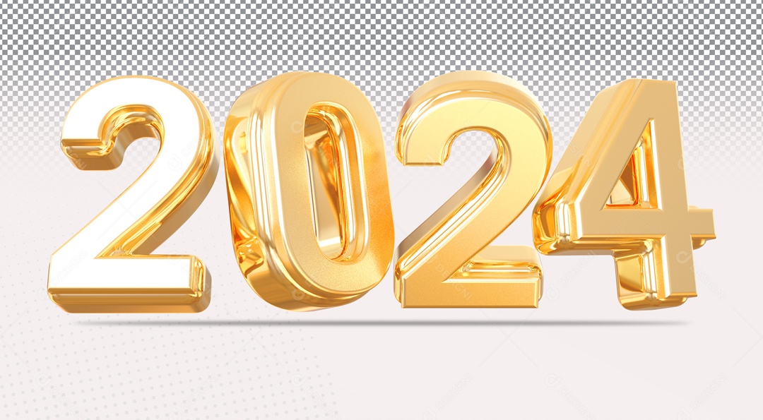 Número 3D 2024 de Ano Novo Dourado para Composição PSD