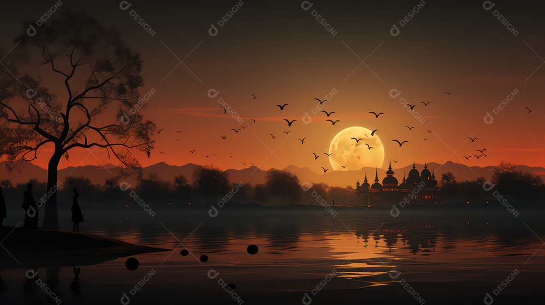 Pôr do sol sobre o lago com vista para as mesquitas.