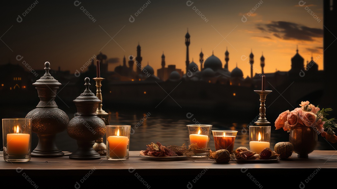 Mesa com decoração para a festa muçulmana.