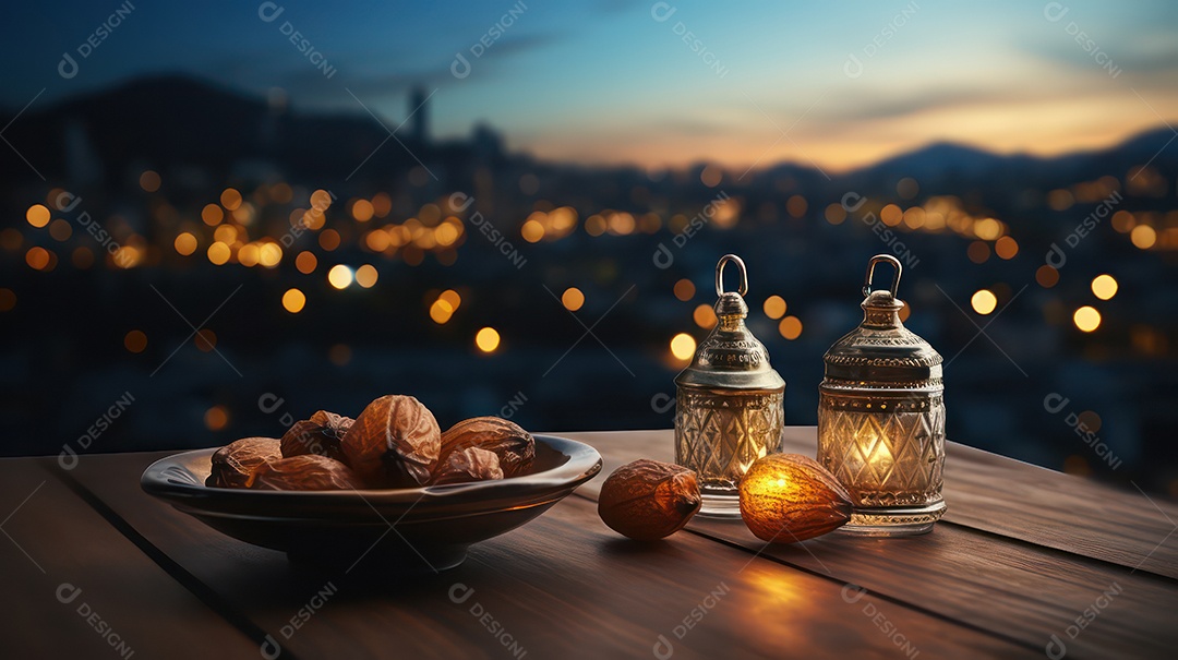 Mesa com decoração para a festa muçulmana.