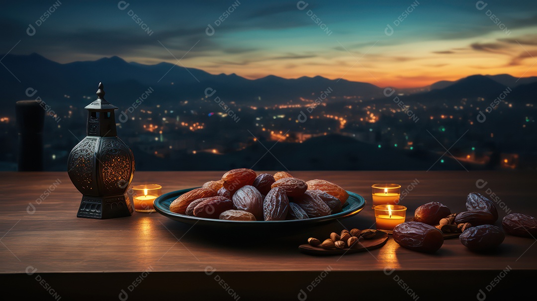 Mesa com decoração para a festa muçulmana.