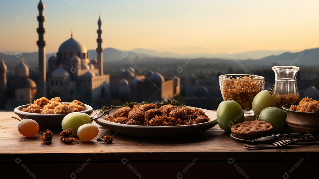 Mesa com decoração para a festa muçulmana.