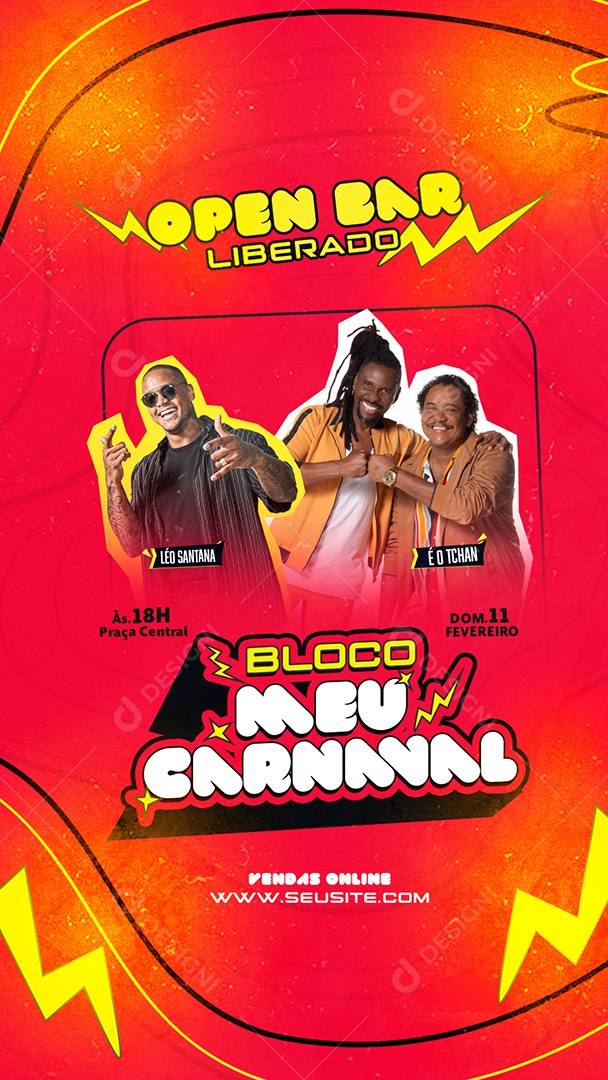 Social Media Story Flyer Open Bar Bloco Meu Carnaval PSD Editável
