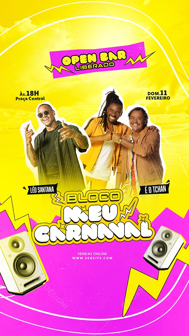 Flyer Story Bloco Meu Carnaval Open Bar Social Media PSD Editável