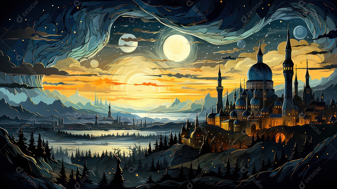 Noite estrelada fundo islâmico.