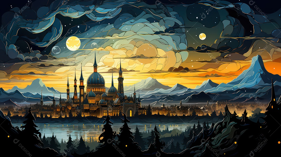 Noite estrelada fundo islâmico.