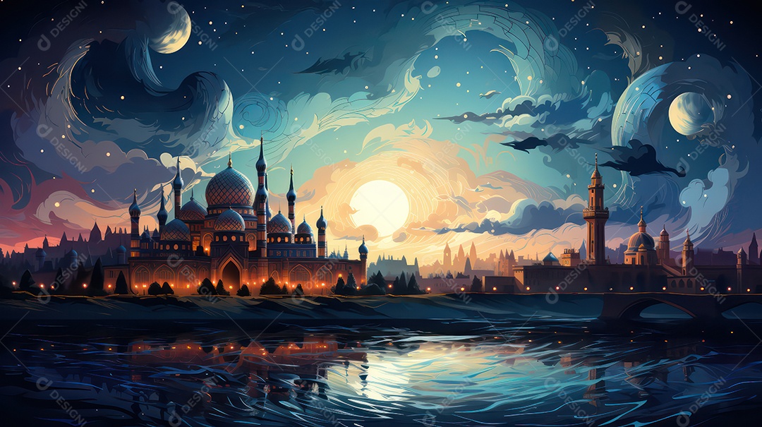 Noite estrelada fundo islâmico.