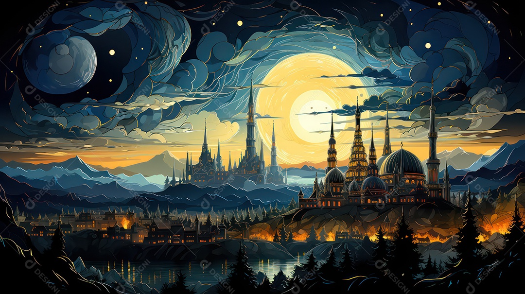 Noite estrelada fundo islâmico.