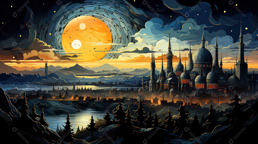 Noite estrelada fundo islâmico.