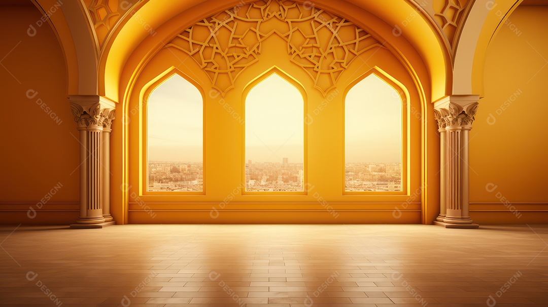 Fundo de saudação islâmica Ramadan kareem com lanterna dourada no elegante pódio.