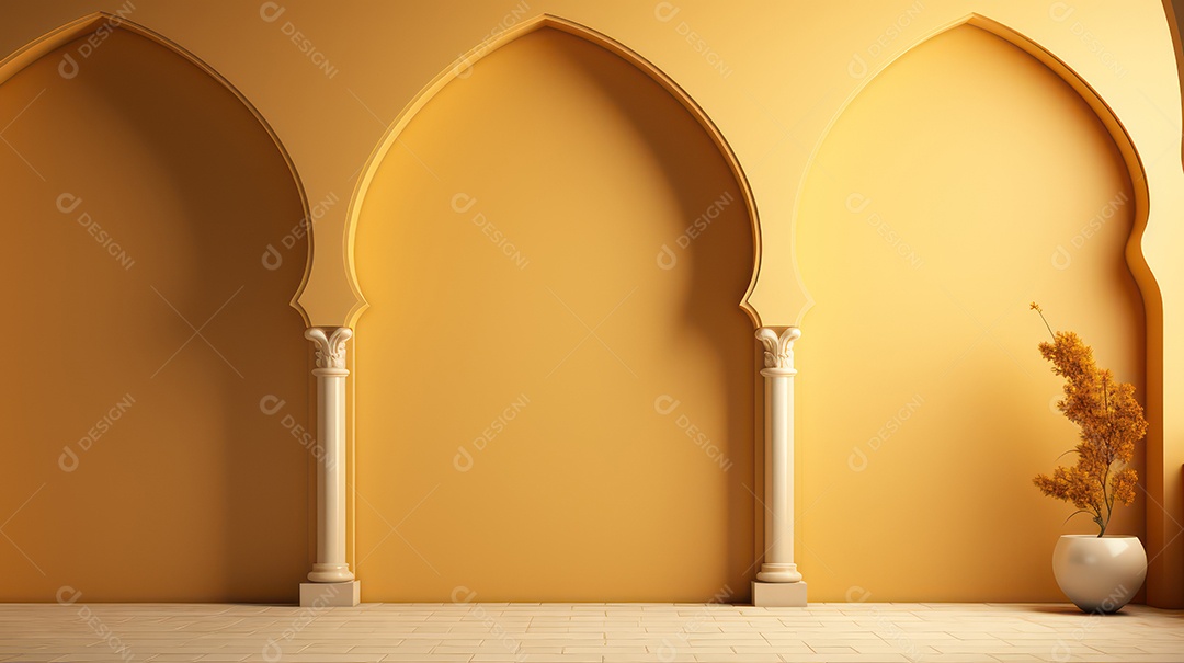 Fundo de saudação islâmica Ramadan kareem com lanterna dourada no elegante pódio.