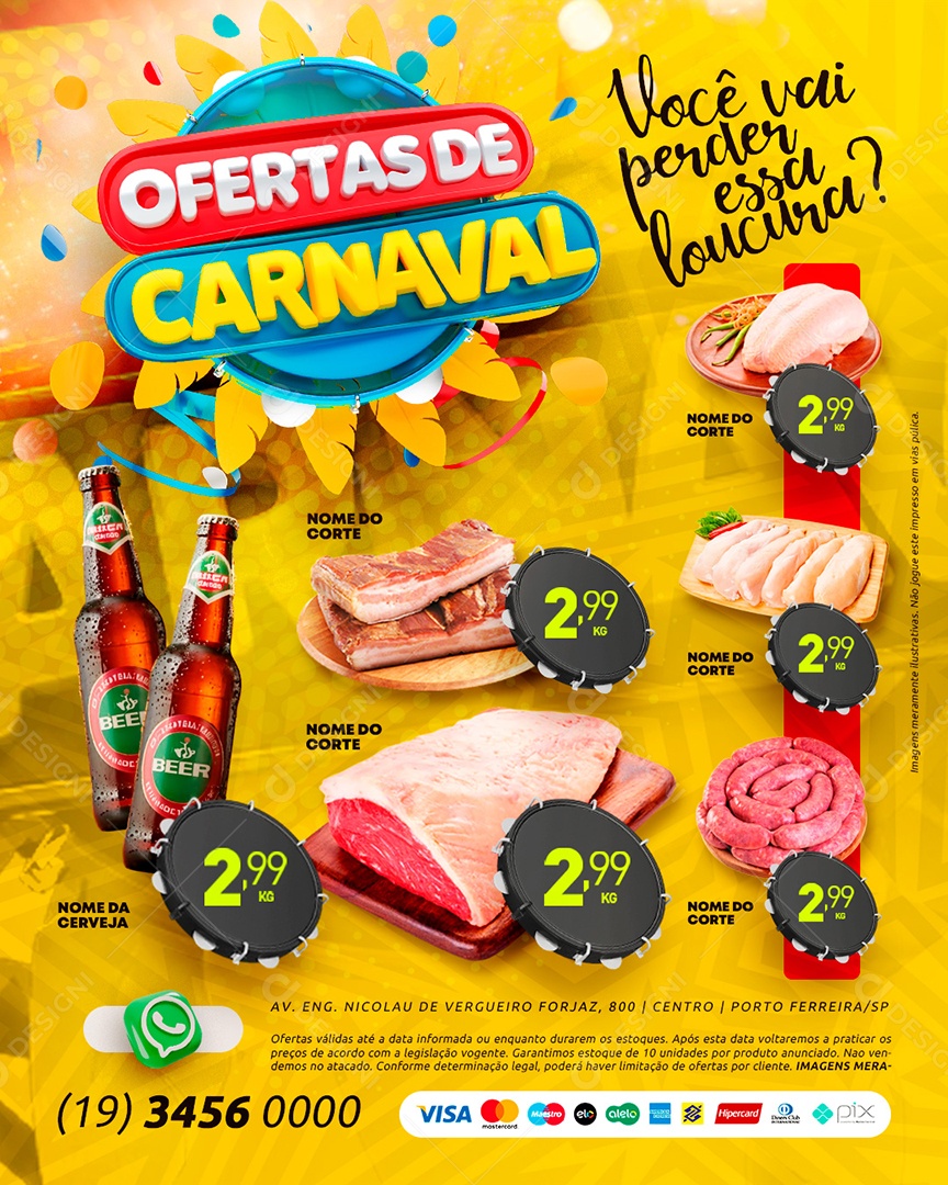 Tabloide Ofertas De Carnaval Supermercado Cervejas Carnes Social Media PSD Editável