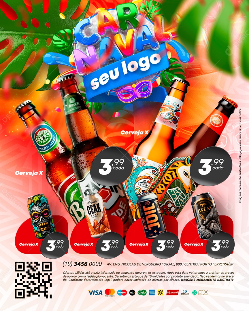 Tabloide Carnaval Distribuidora de Bebidas Cerveja Produtos Social Media PSD Editável