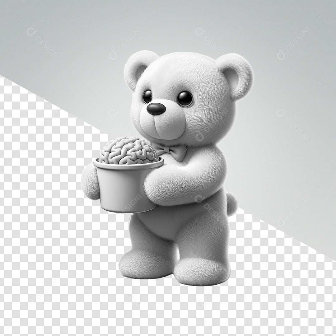 Ursinho Branco Elemento 3D de Janeiro Branco para Composição PSD
