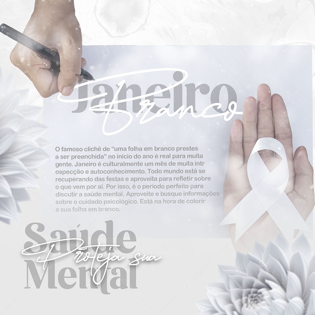 Janeiro Branco Proteja sua Saúde Mental Social Media PSD Editável