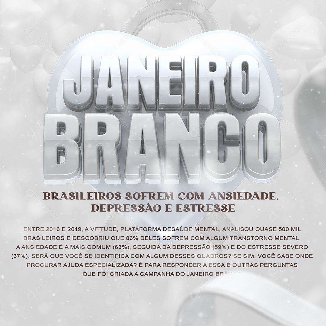 Janeiro Branco Brasileiros Sofrem com Ansiedade Depressão e Estresse Social Media PSD Editável
