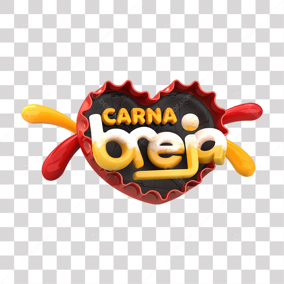 Selo 3D Carna Breja Laranja Vermelho e Amarelo para Composição PNG Transparente