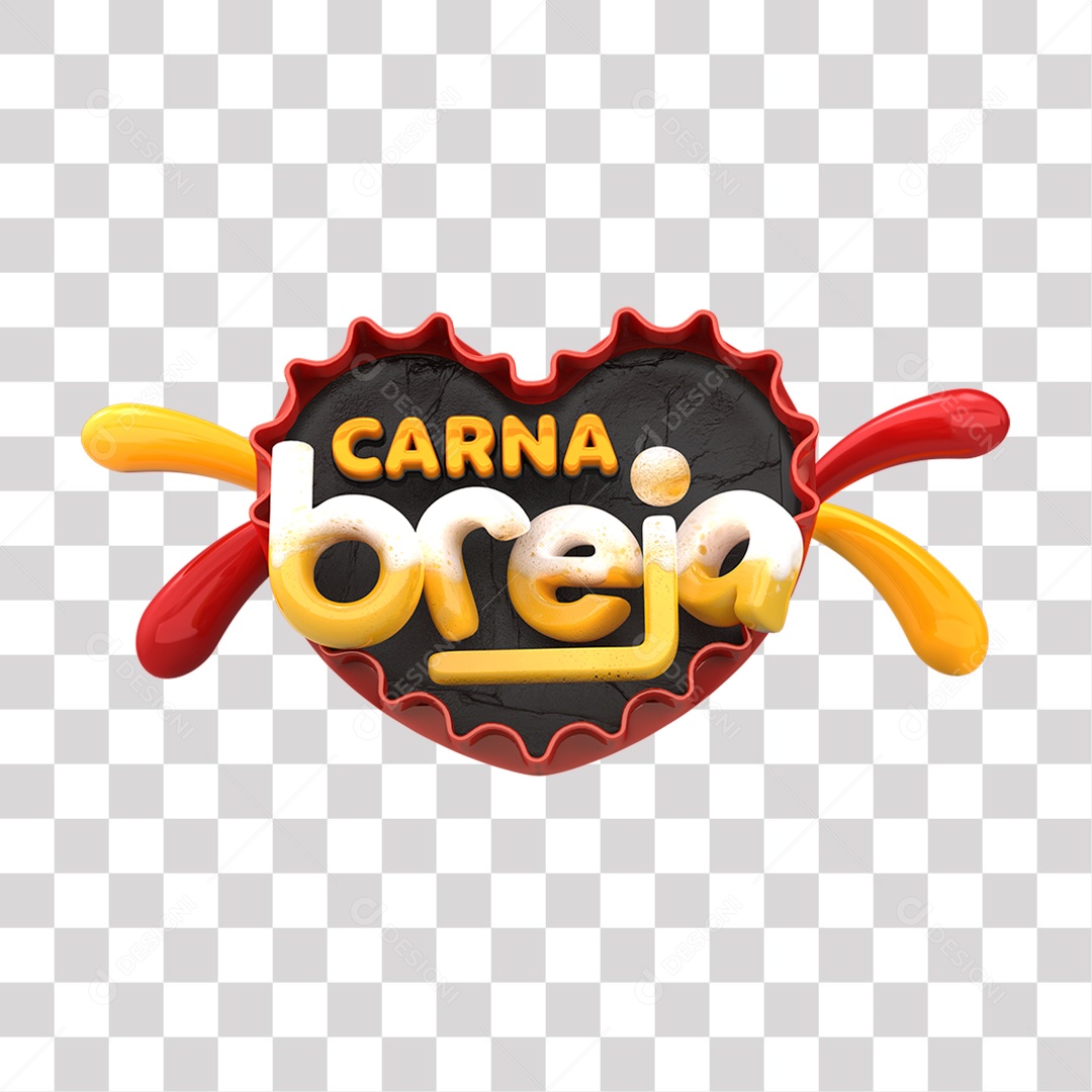 Carna Breja Selo 3D Laranja Vermelho e Amarelo para Composição PNG Transparente