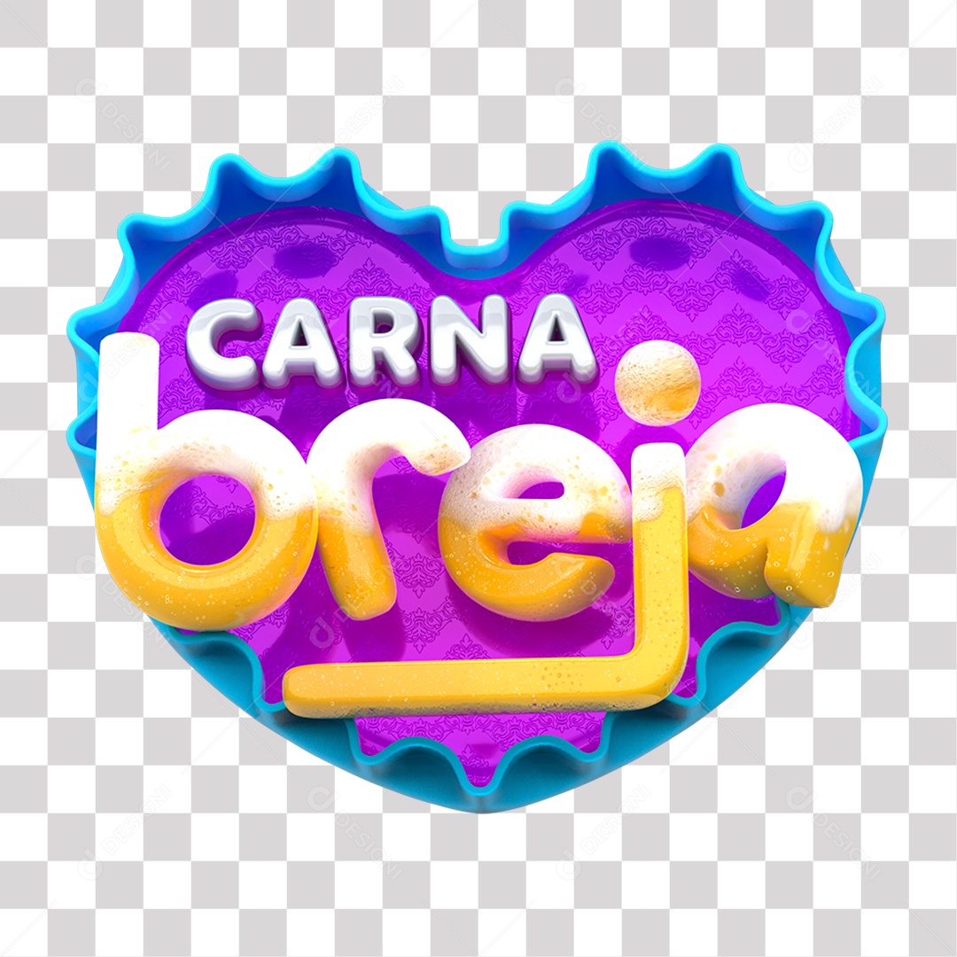 Selo 3D Carna Breja Colorido para Composição PNG Transparente