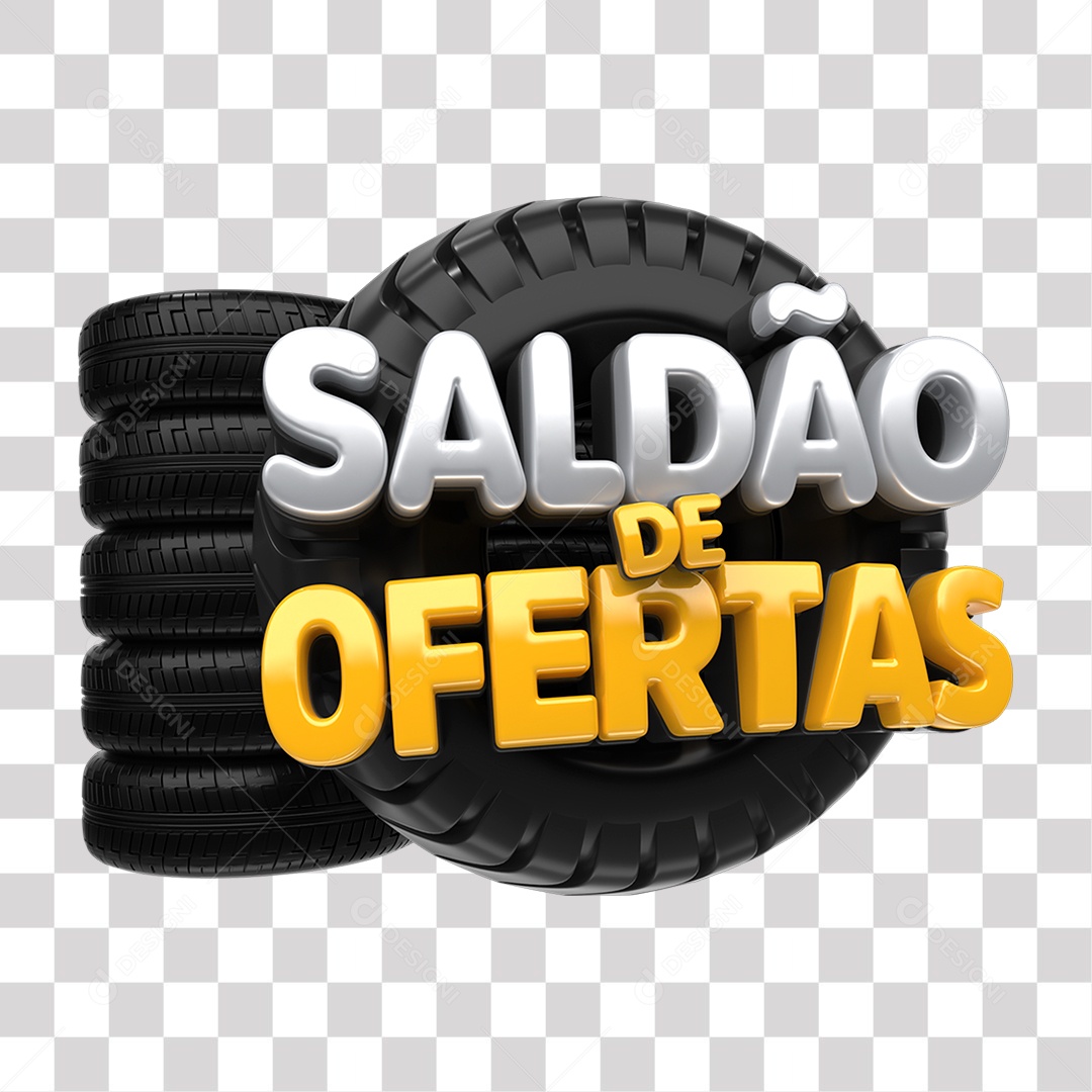 Selo 3D Saldão De Ofertas Cinza e Amarelo para Composição PNG Transparente