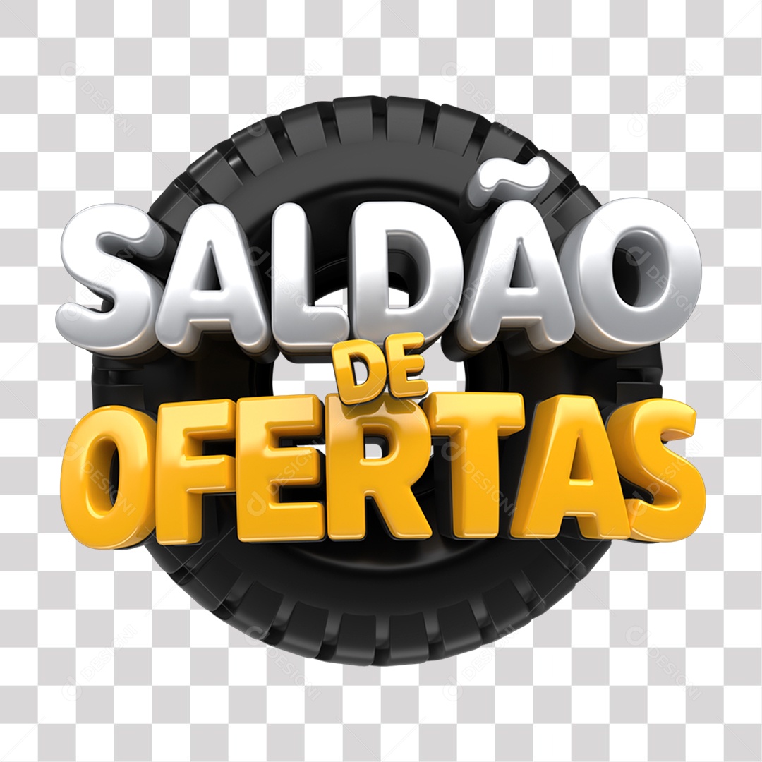 Saldão De Ofertas Selo 3D Cinza e Amarelo para Composição PNG Transparente