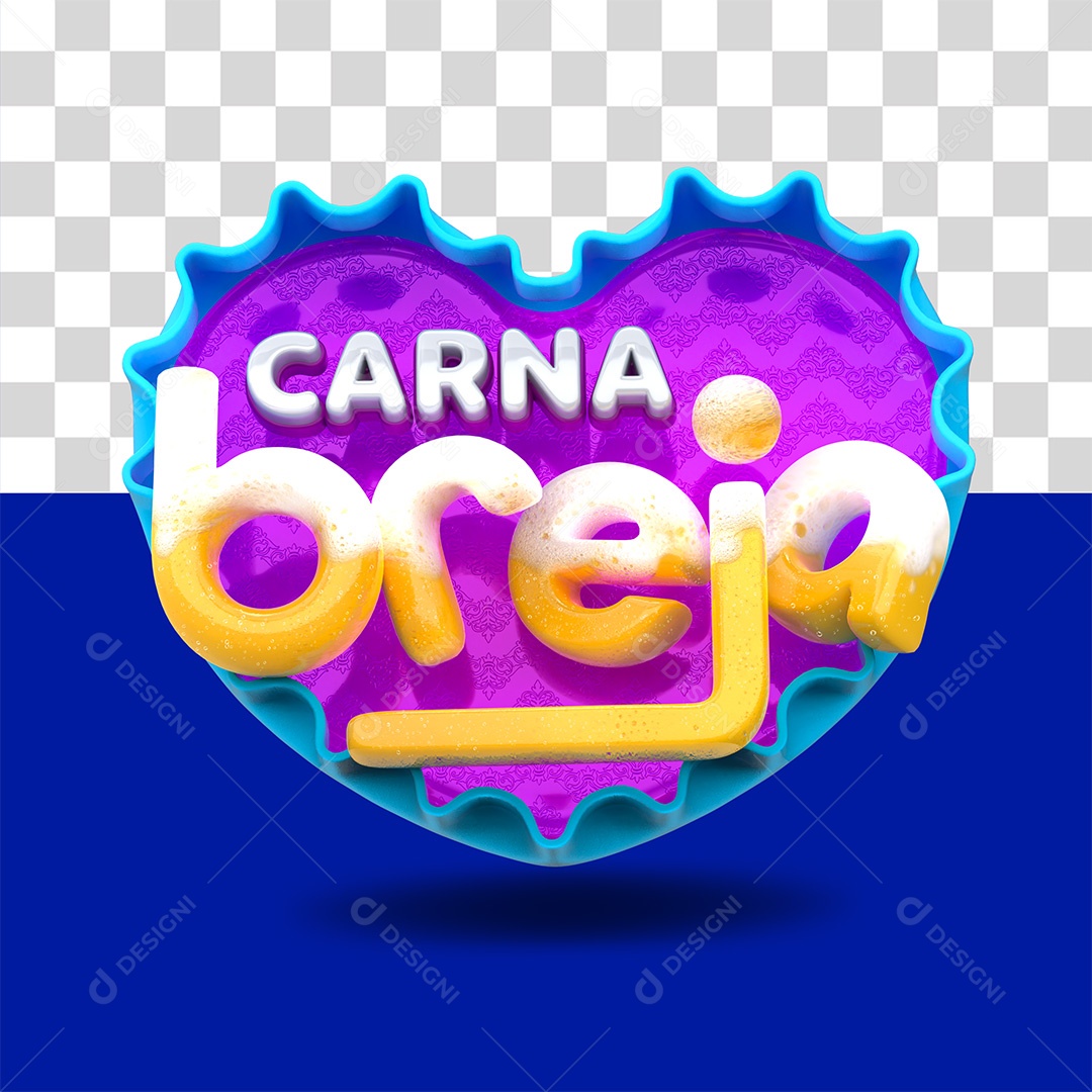 Selo 3D Carna Breja Colorido para Composição PSD