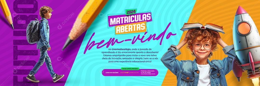 Social Media Carrossel Bem Vindo Matrículas Abertas PSD Editável