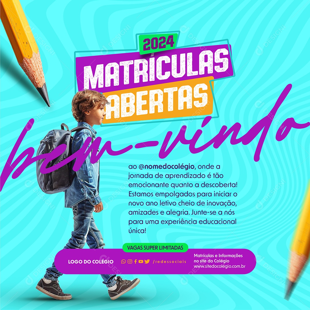 Social Media Feed Bem Vindo Matrículas Abertas PSD Editável