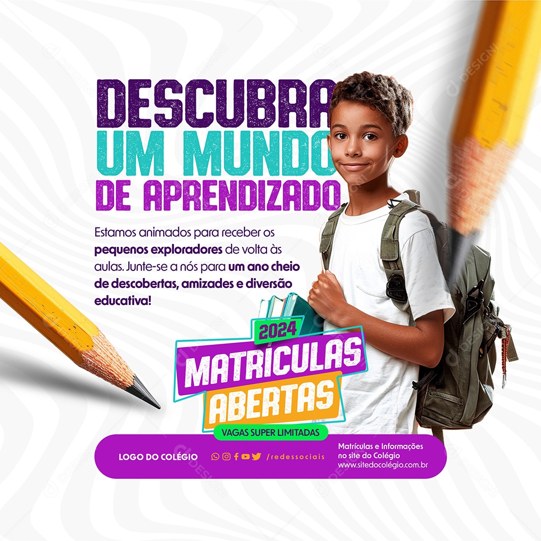 Feed Descubra Um Mundo De Aprendizado Matrículas Abertas Social Media PSD Editável