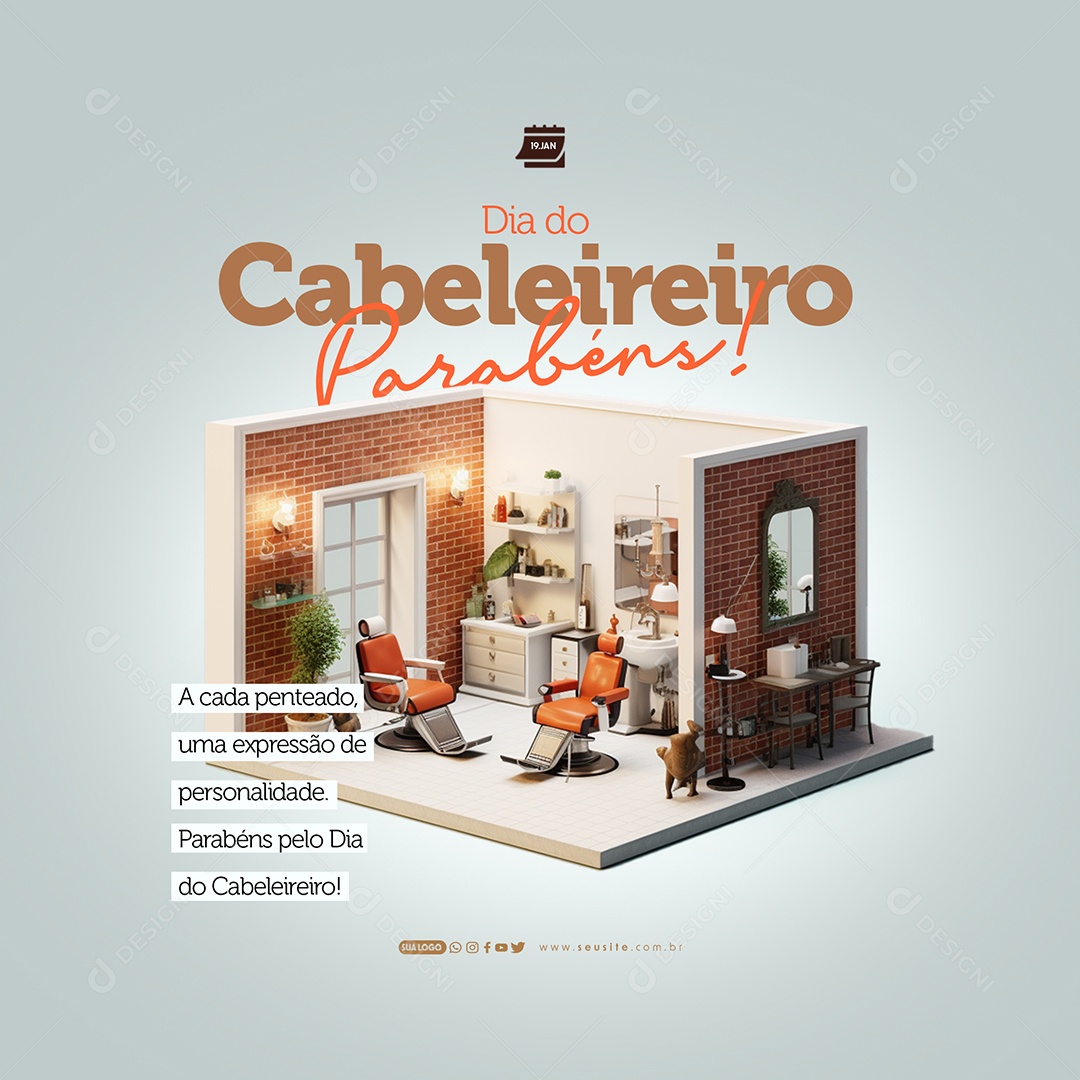 Social Media 19 De Janeiro Dia Do Cabeleireiro Parabéns PSD Editável