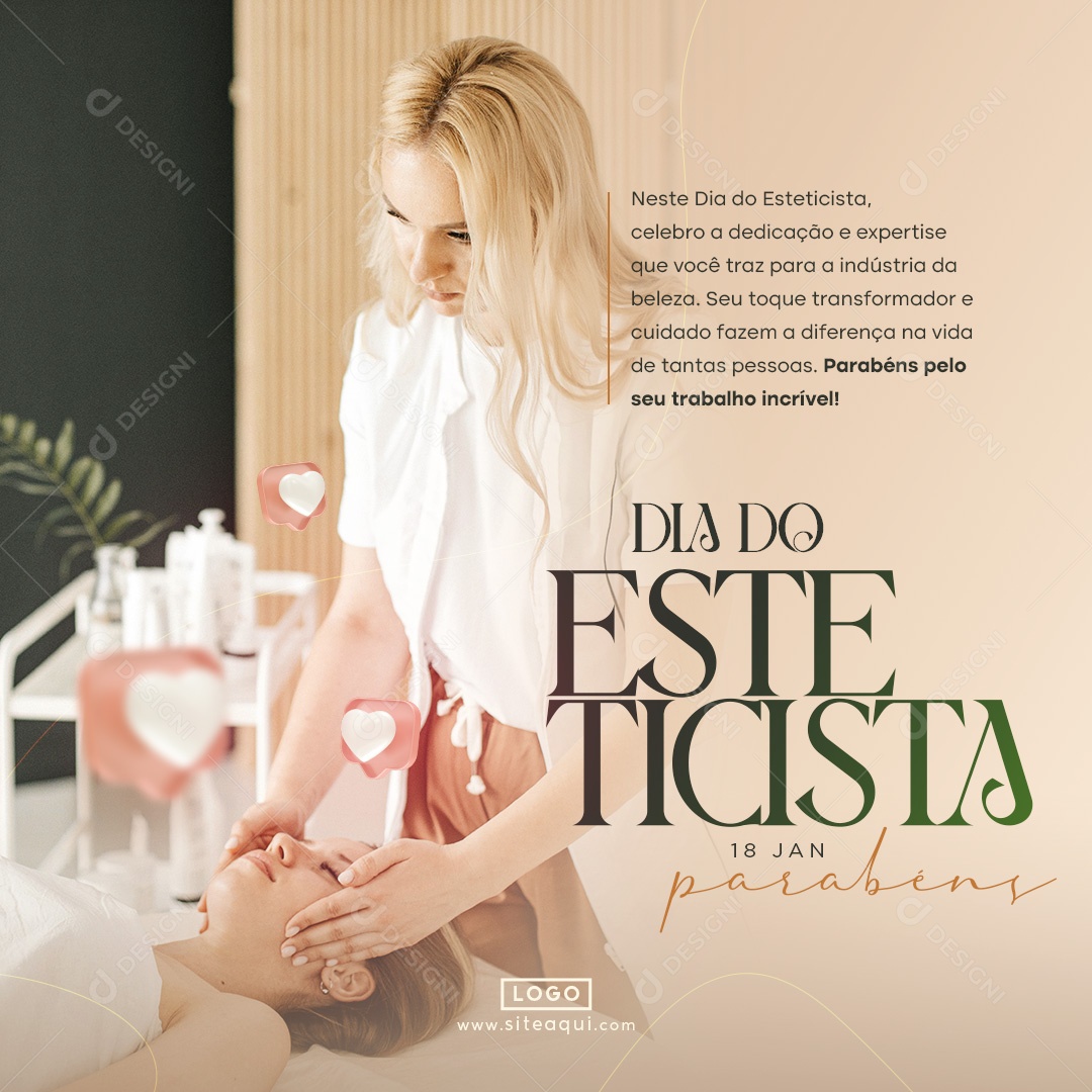Dia do Esteticista 18 De Janeiro Parabéns celebro a dedicação e expertise Social Media PSD Editável