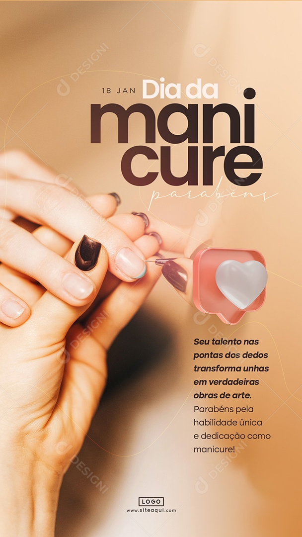 Story Dia da Manicure 18 De Janeiro Parabéns Seu talento nas pontas dos dedos Social Media PSD Editável