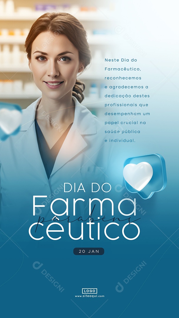 Story Dia Do Farmacêutico 20 De Janeiro Parabéns reconhecemos e agradecemos Social Media PSD Editável