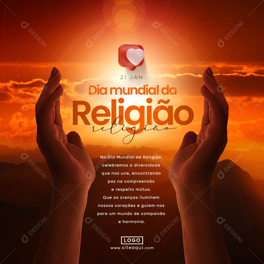 Dia Mundial da Religião 21 De Janeiro celebremos a diversidade que nos une Social Media PSD Editável