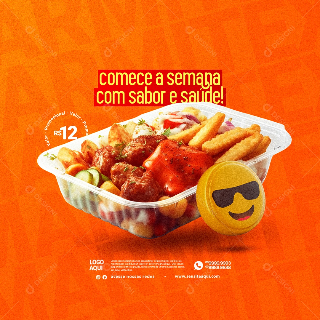 Marmitex Restaurante Comece a semana com sabor e saúde Social Media PSD Editável