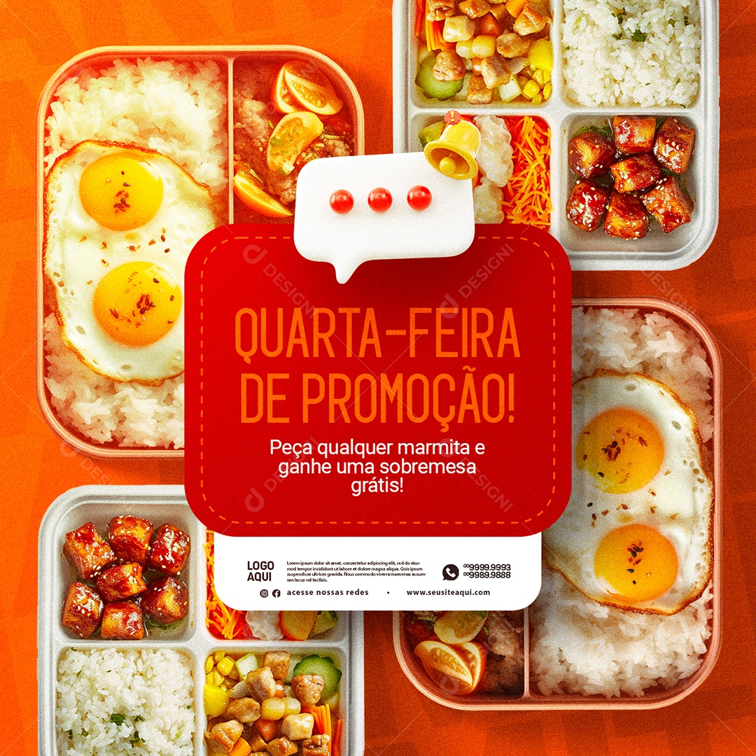 Marmitex Restaurante Quarta Feira de Promoção Peça qualquer marmita Social Media PSD Editável