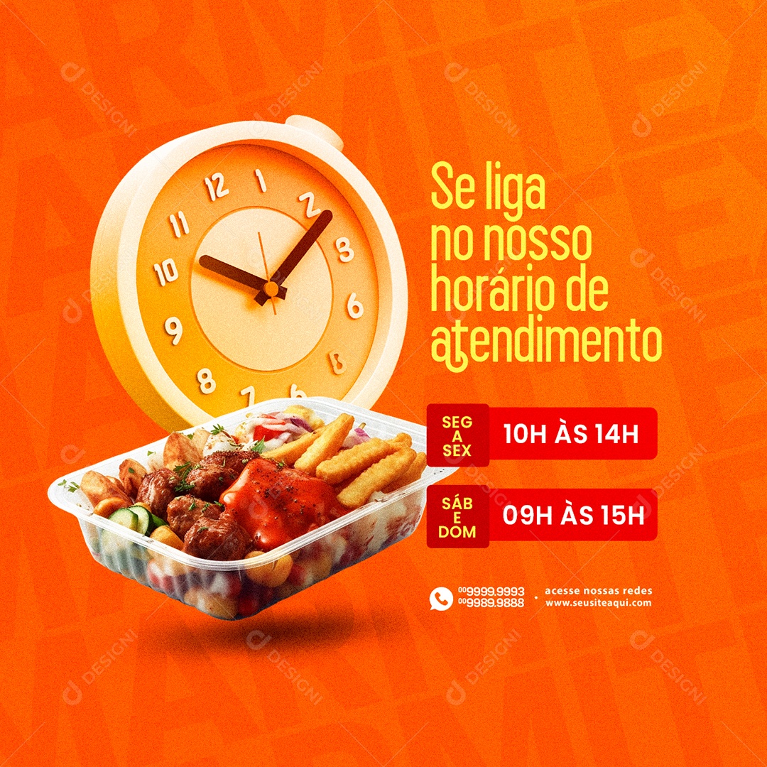 Marmitex Restaurante Se liga no nosso horário de atendimento Social Media PSD Editável