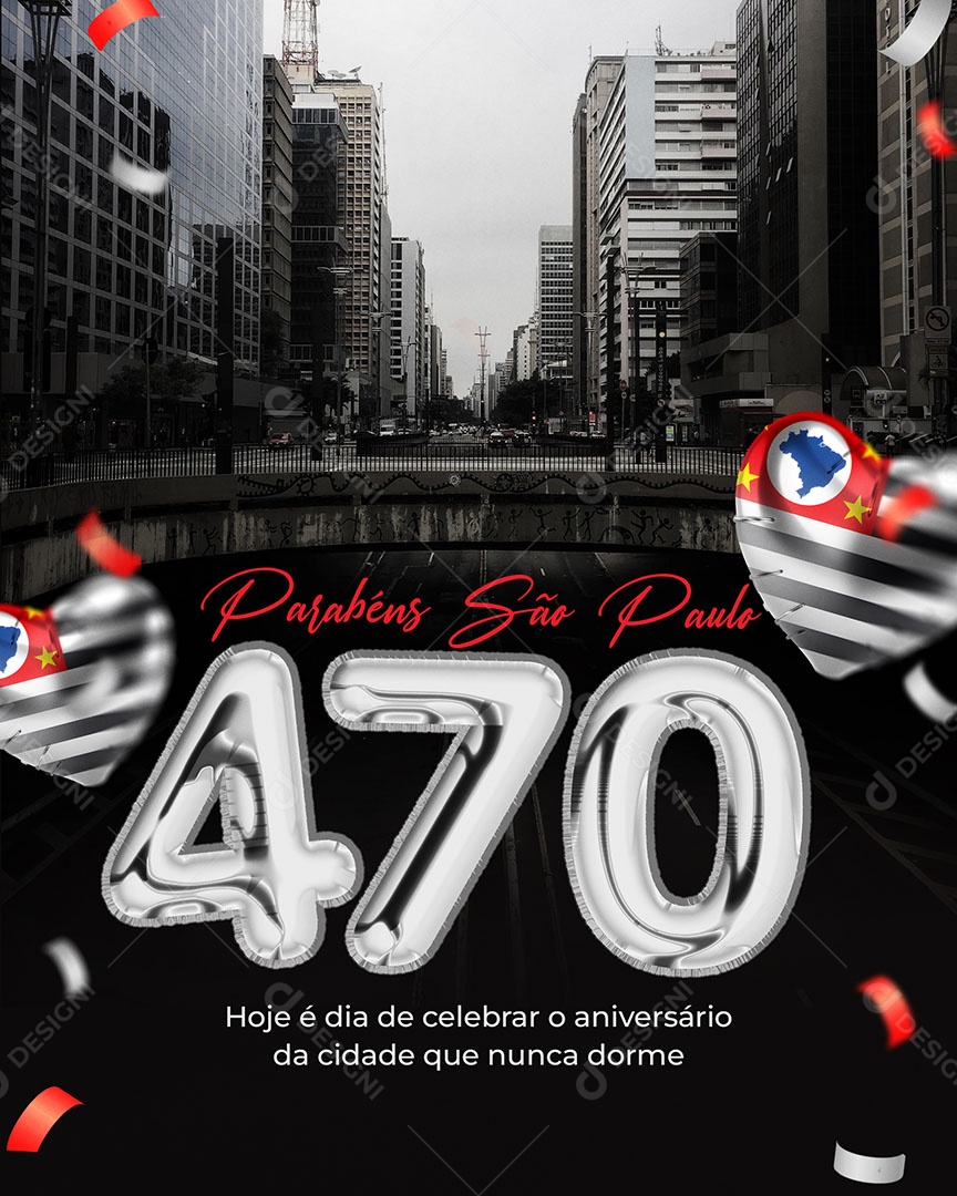 Aniversário São Paulo 25 De Janeiro 470 Anos a Cidade que Nunca Dorme Social Media PSD Editável