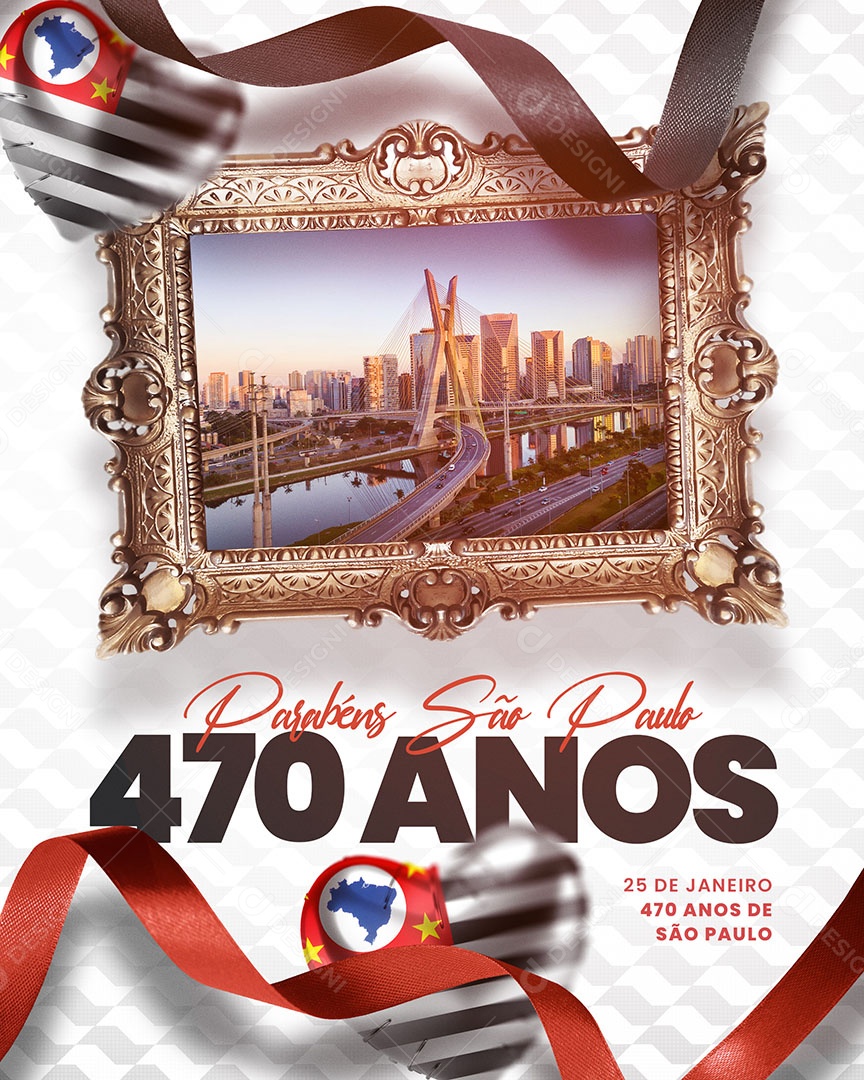 Aniversário São Paulo 25 De Janeiro 470 Anos Parabéns Social Media PSD Editável