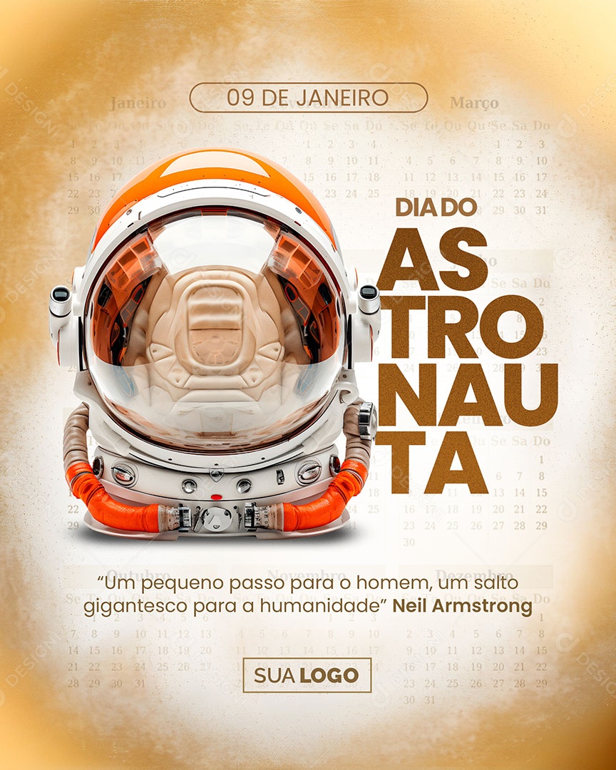 Dia do Astronauta 09 de Janeiro um Pequeno Passo para o Homem Social Media PSD Editável