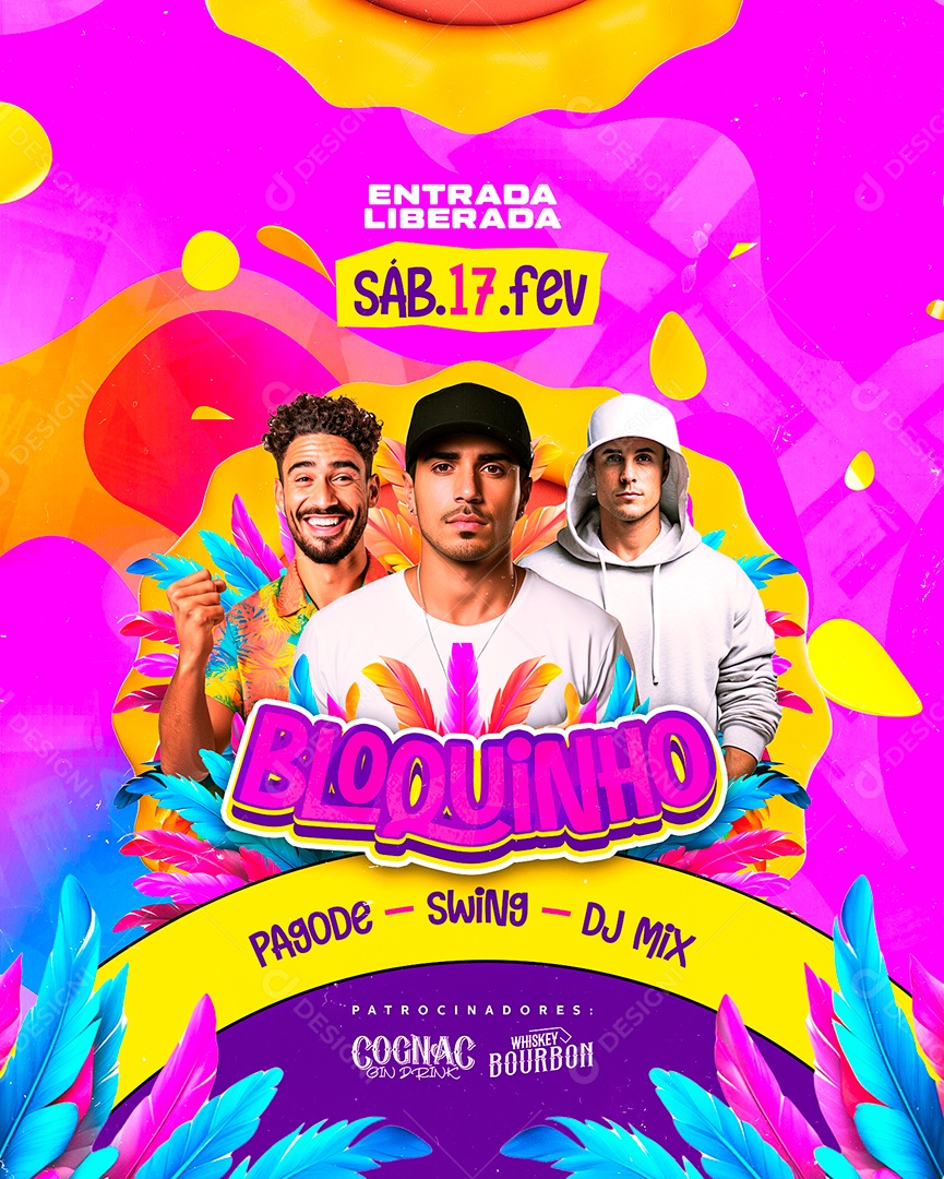 Flyer Carnaval Bloquinho Pagode Swing DJ Mix Social Media PSD Editável