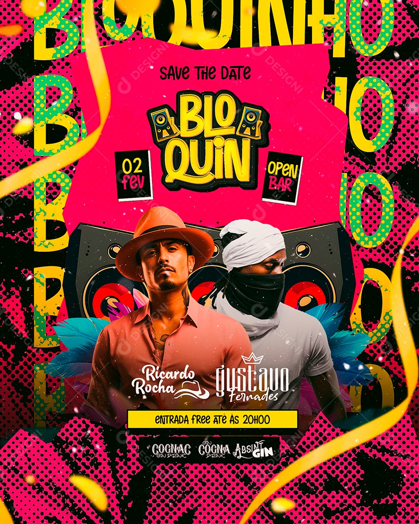 Flyer Carnaval Bloquin Ricardo Rocha Gustavo Fernades Social Media PSD Editável