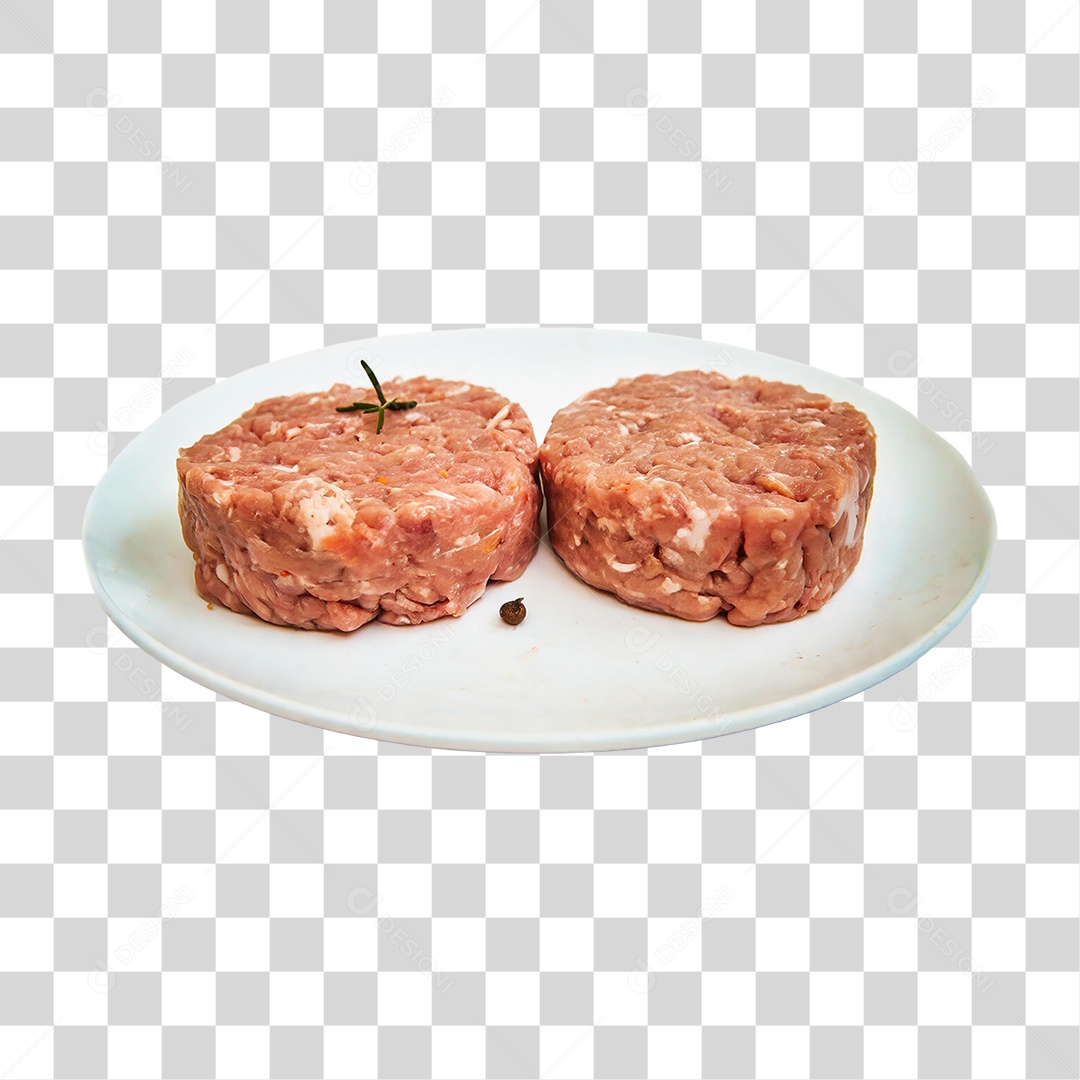 Carne para Hambúrguer em um Prato Branco PNG Transparente