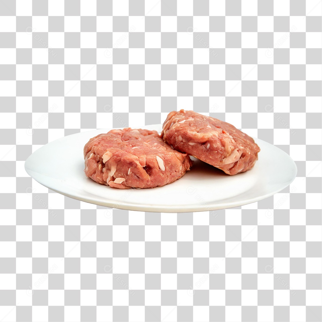 Carne para Hambúrguer em um Prato Branco PNG Transparente