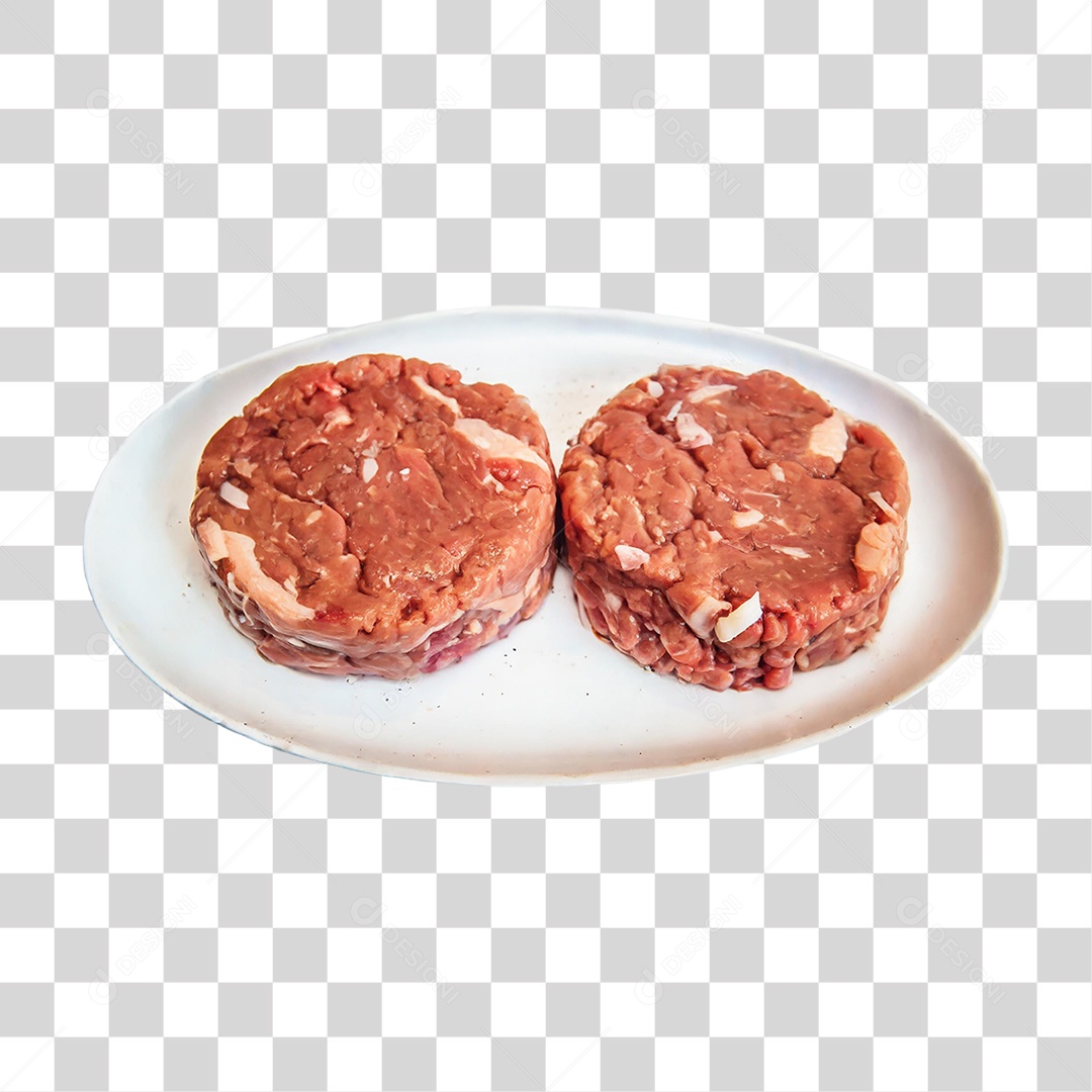 Carne para Hambúrguer em um Prato Branco PNG Transparente