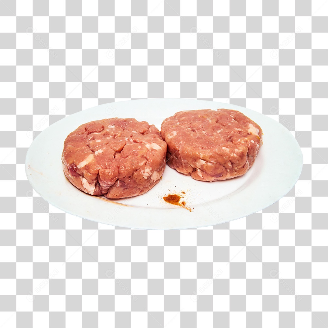 Carne para Hambúrguer em um Prato Branco PNG Transparente